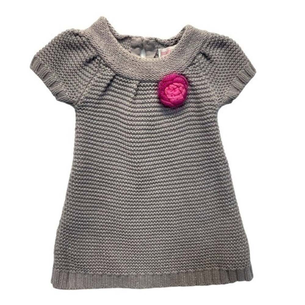 Knit Sweater Dress Size 12 Months Flower Appliqué Genuine Kids By OshKosh gray